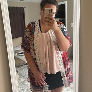 Colorful Cardigan with Lace Detailing